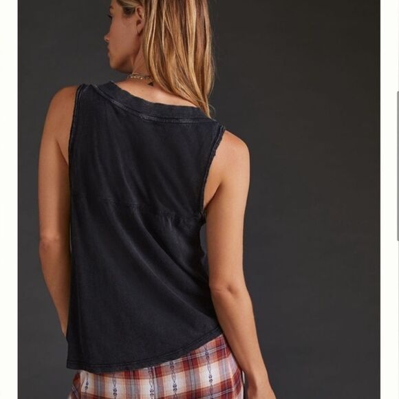 Anthropologie Daily Practice Ritchie V-Neck Tank Top Black Acid Wash - Picture 4 of 9